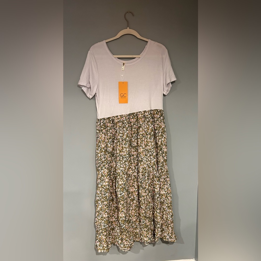 Women's Floral Maxi Dress - White and Green